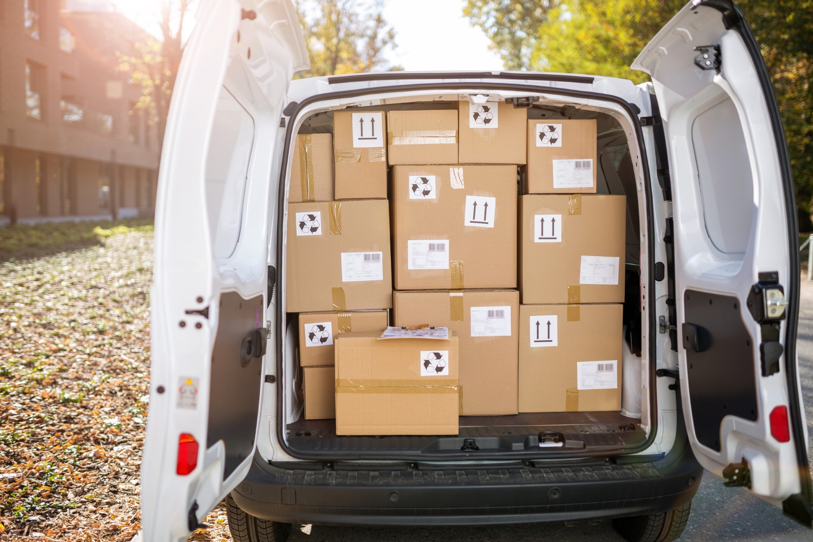 parcels in a van